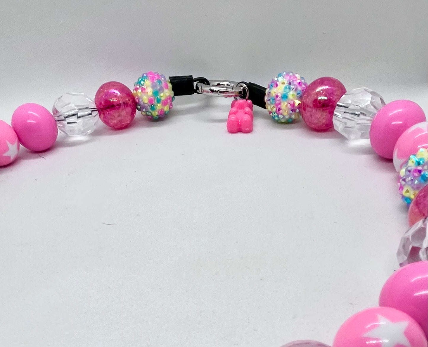 'Disco Fever' Pink Star & Disco Ball Pearl Beaded Dog Collar
