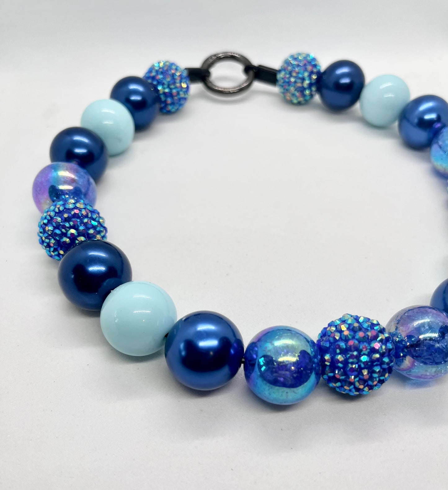 ‘Sparkle Boss’ blue ombre sparkle iridescent beaded bead dog collar pet necklace