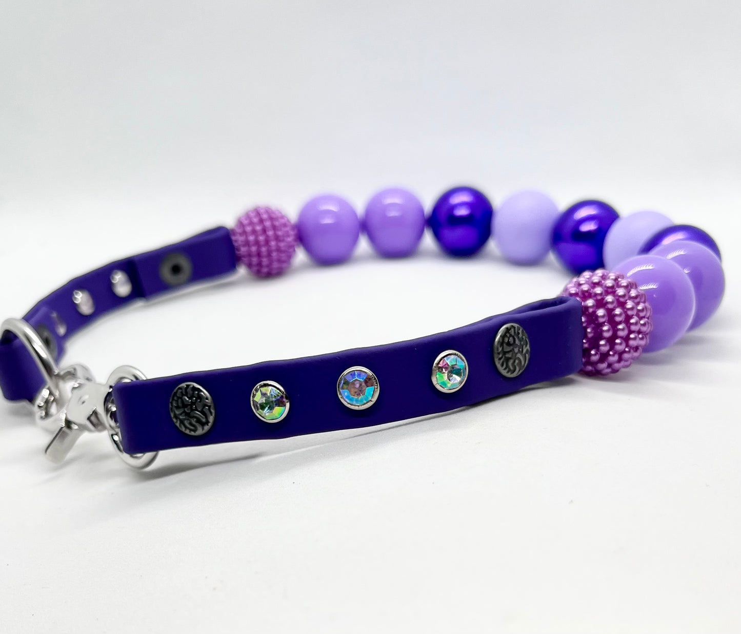 'Dual Force' Purple Bead & BioThane® Collar with Diamanté Studs