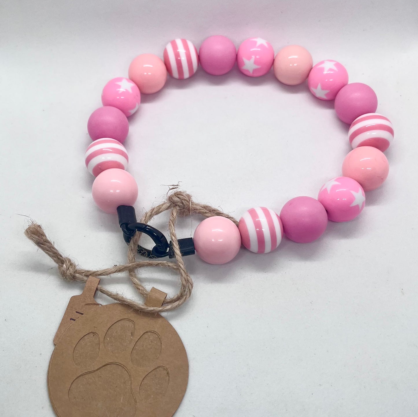 'Pattern Riot' Pink Beaded Dog Collar - Spots & Stripes | 14 inch | Reduced to £13.80