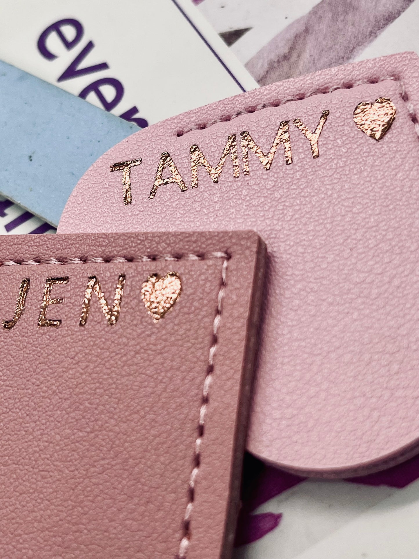 Personalised Vegan Leather Heart Bookmark Rose Gold Foil