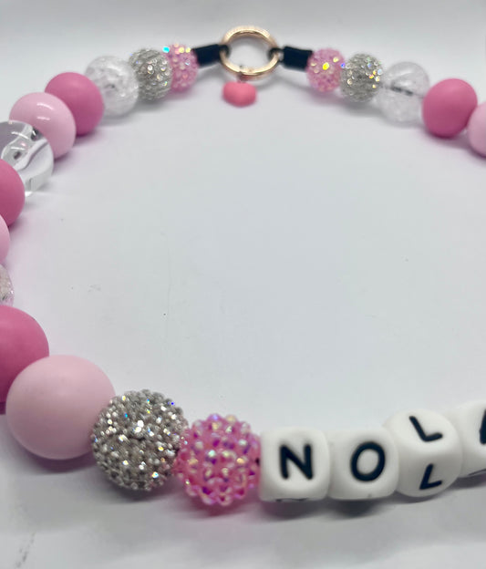 ‘Gotcha’ sparkly pink rhinestone personalised bead dog pet collar