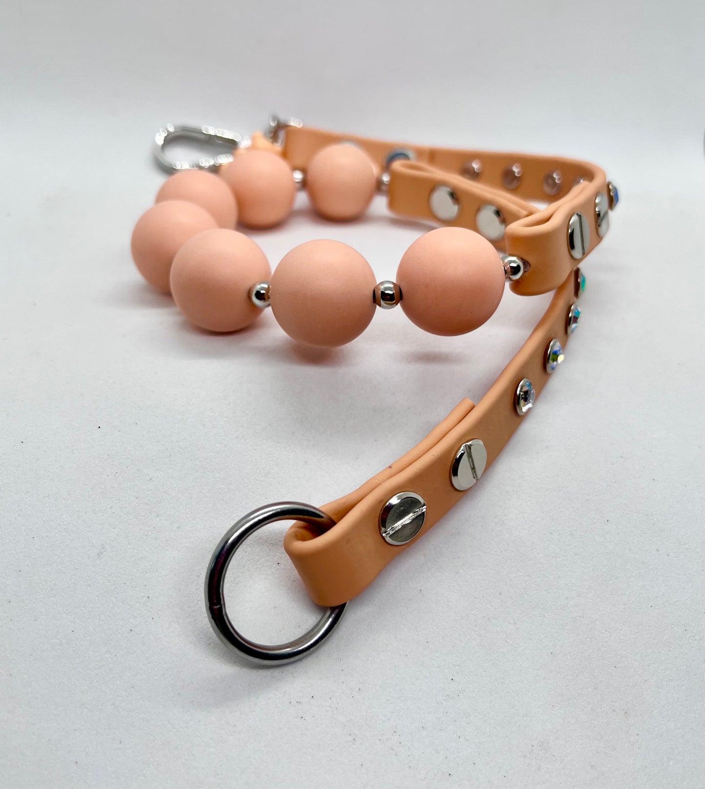 'Peachy Luxe' Peach Bead & BioThane® Collar with Iridescent Diamé Studs | Dog Necklace | JOOLS LONDON