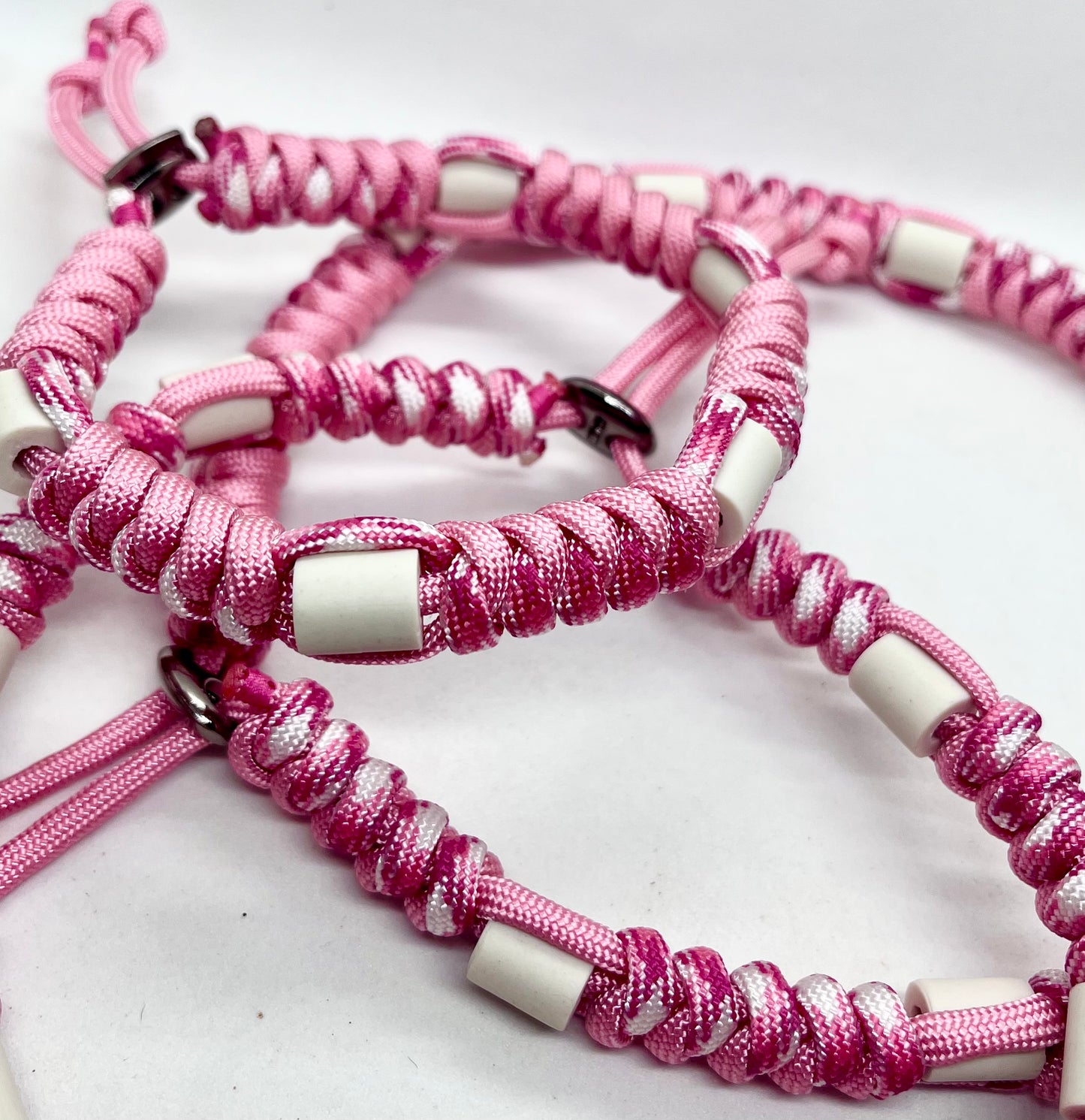 'Pink Pawfect' Breast Cancer Awareness EM Collar -  Pink & White Beaded Dog Collar Flea & Tick Prevention