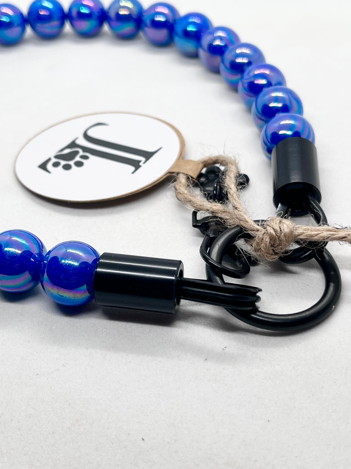 Iridescent Blue 'Top Dog' Beaded Collar with Matte Black Stainless Steel Hardware