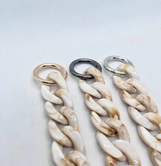 Colour Chain' Tan Beige & White Marble Medium Link Dog Collar 20mm | JOOLS LONDON