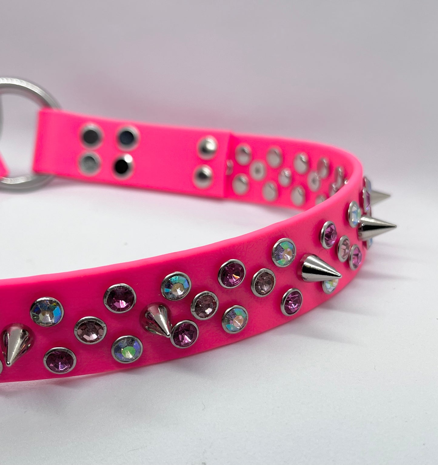 ‘Icon Only’ neon all out rhinestone crystal BioThane® sparkly spiked dog  collar with stainless steel hardware