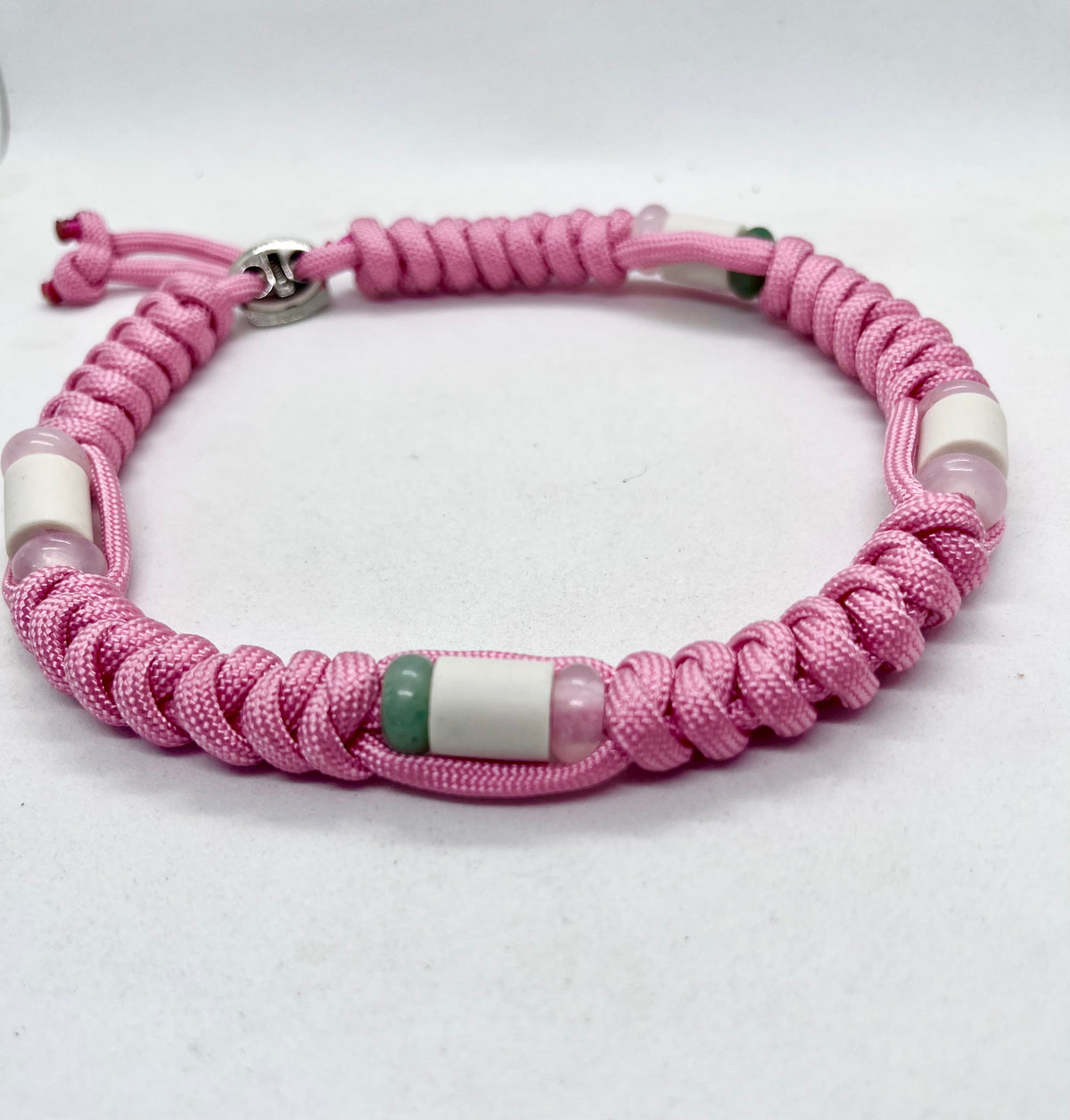 Luxury Pink Crystal Rose Quartz & Aventurine Paracord EM Ceramic Pet Collar - Flea & Tick Prevention