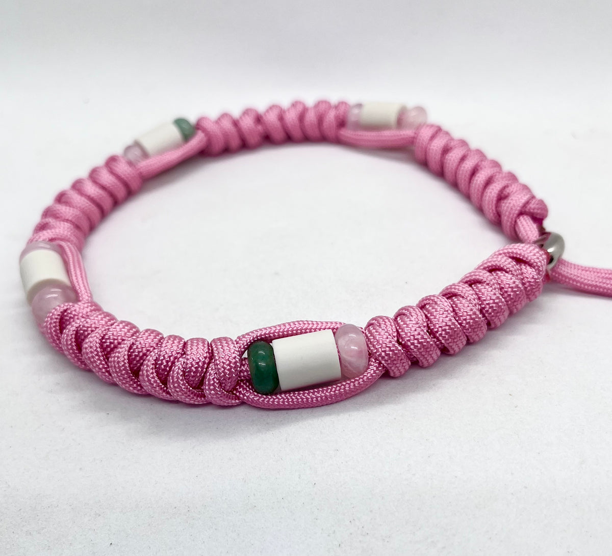 Luxury Pink Crystal Rose Quartz & Aventurine Paracord EM Ceramic Pet Collar - Flea & Tick Prevention
