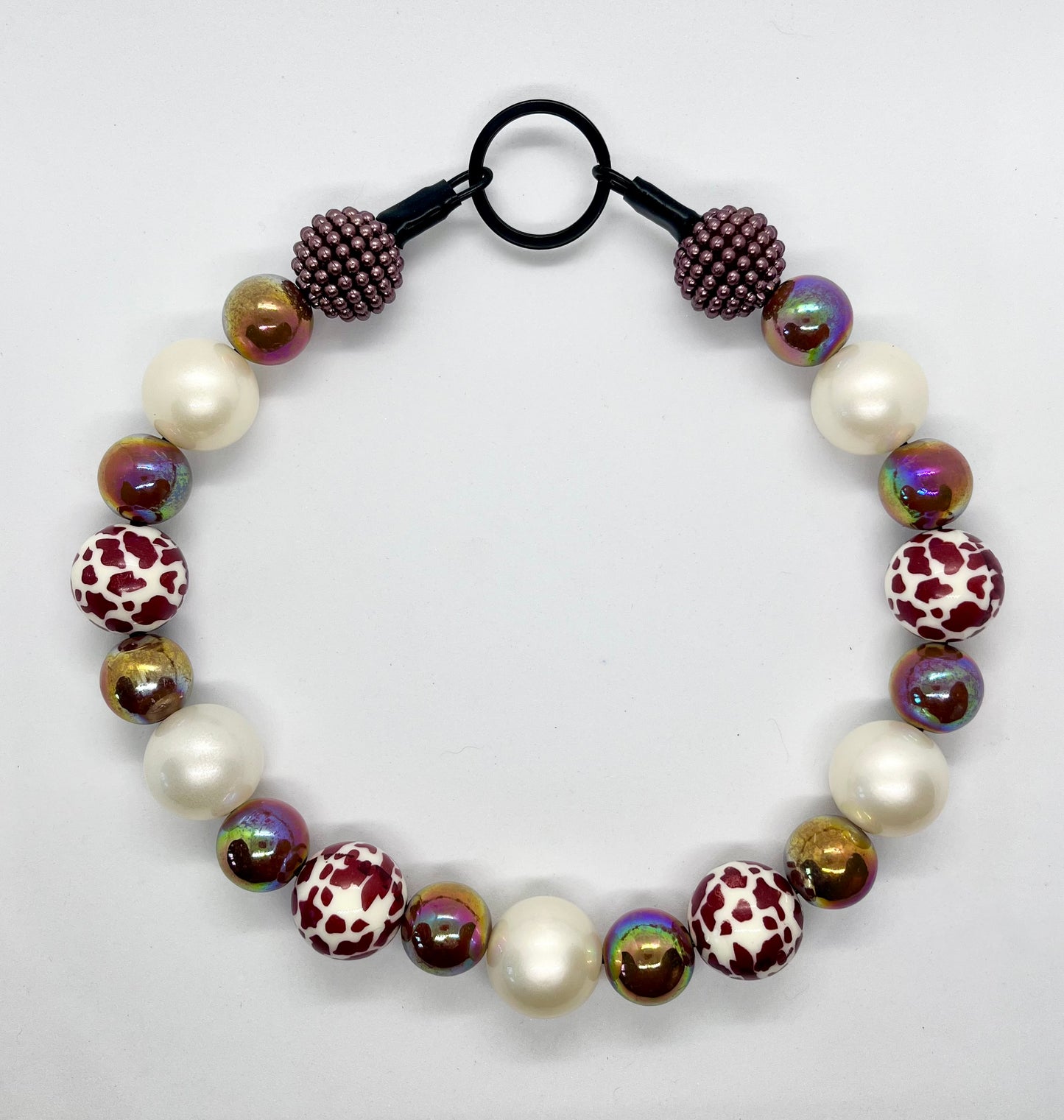 ‘Oh You’ brown animal print & pearl beaded dog collar necklace