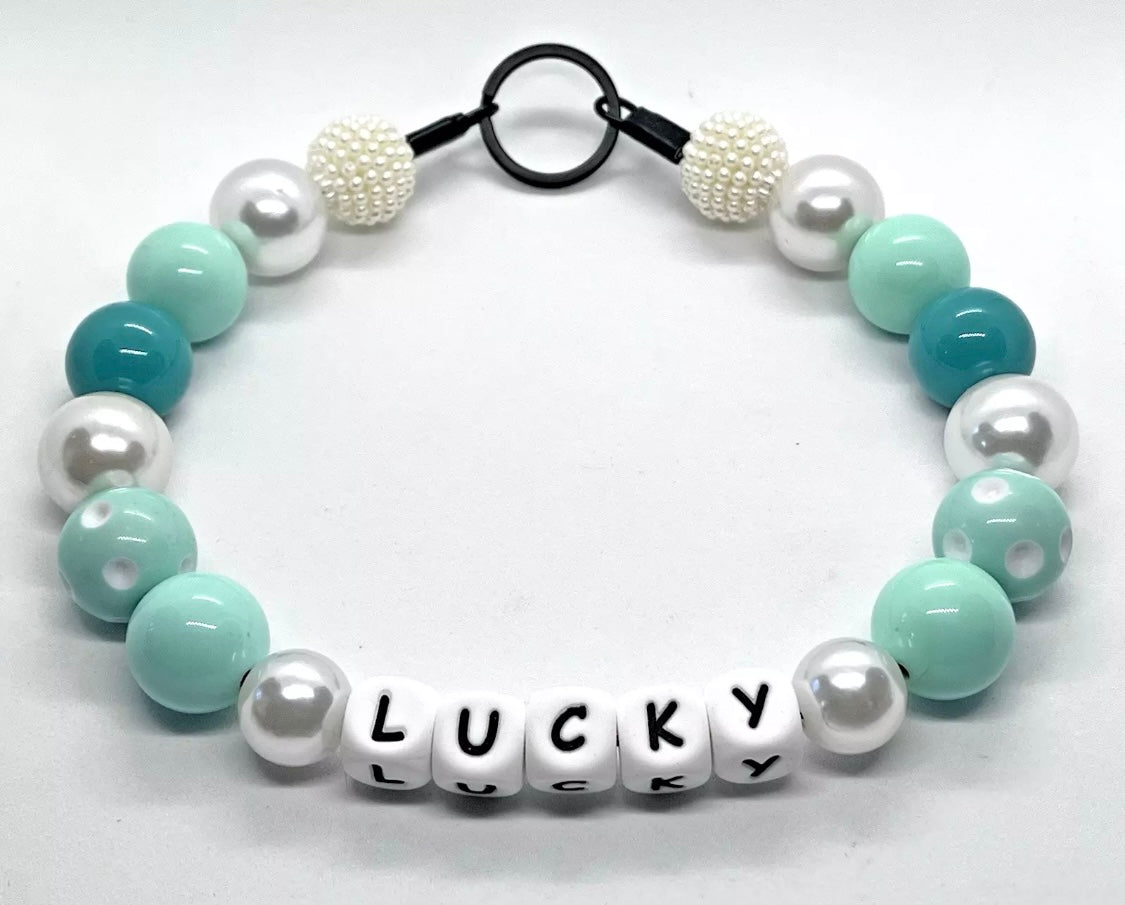 Pastel green pearl dotty personalised bead dog collar necklace