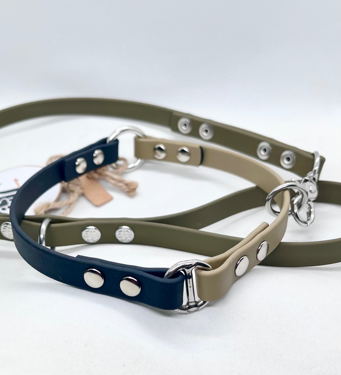 'Just Close' Plain BioThane® 12 inch Lead Extender  - Textured Steel Studs Stainless Steel Hardware Short Leash Training
