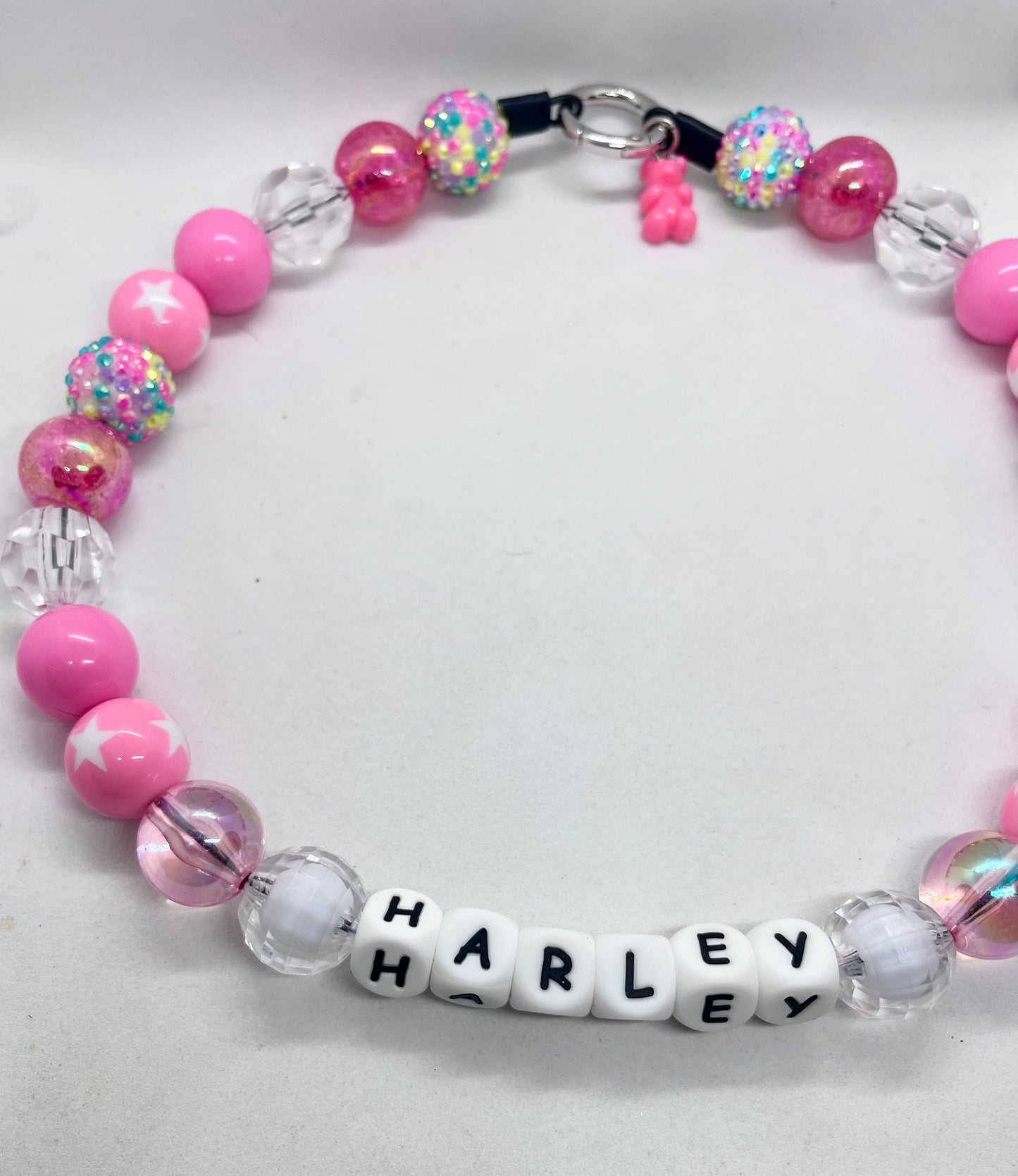 'Disco Fever' Pink Star & Disco Ball Pearl Beaded Dog Collar