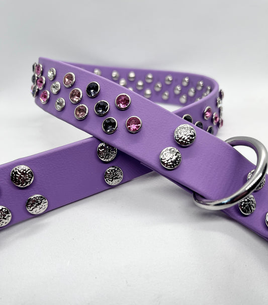 ‘All That Glitters’ rhinestone crystal sparkly spiked studded dog D-ring slip on BioThane®  collar with stainless steel hardware