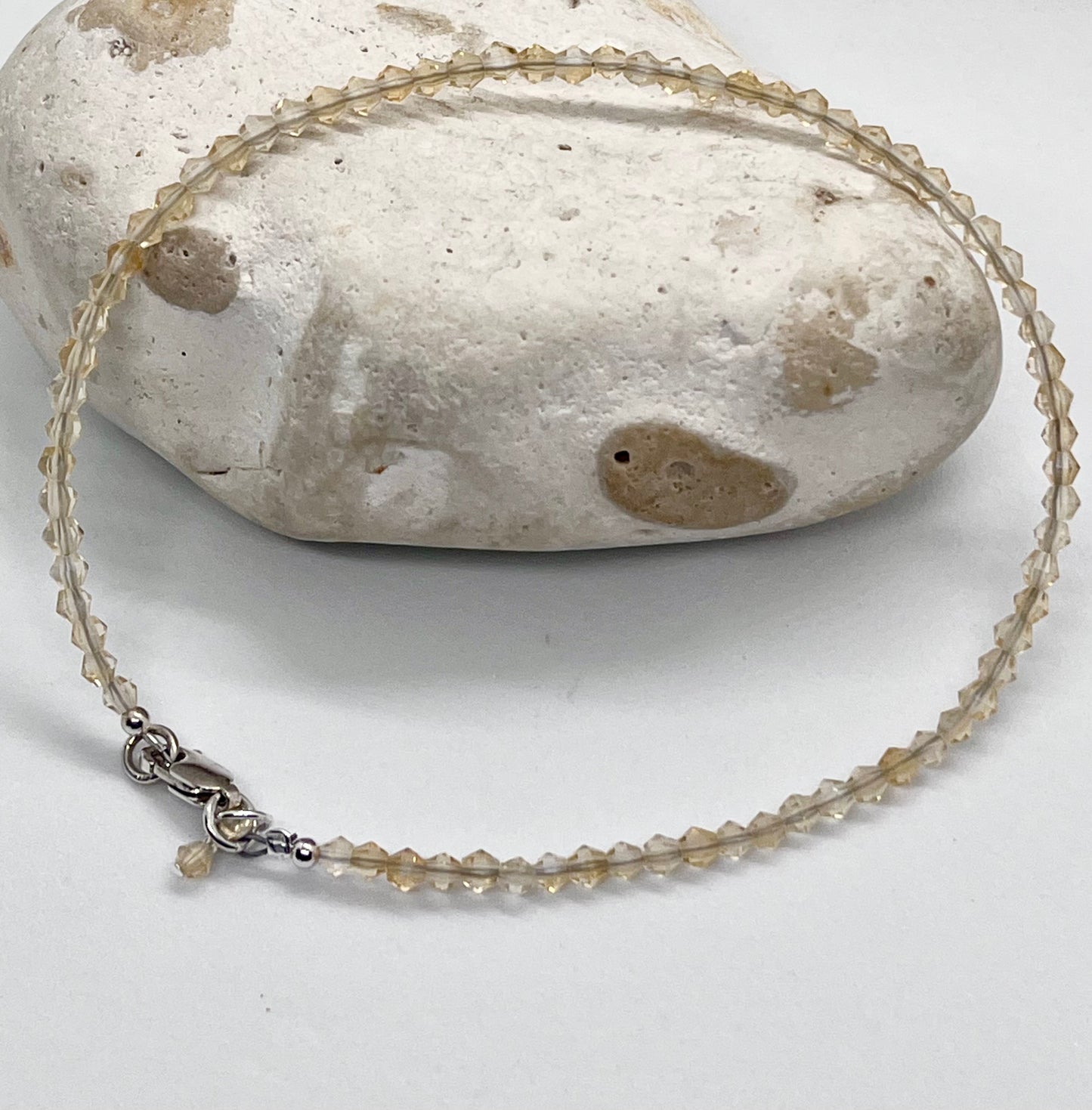 925 sterling silver 'Citrine Breeze’ genuine faceted Citrine bead anklet