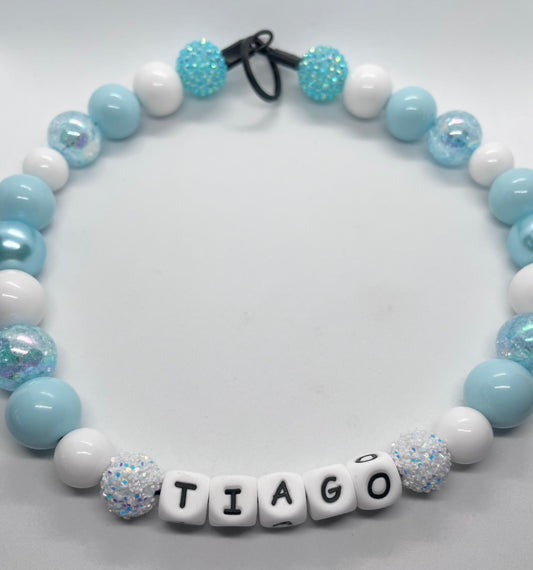 Baby blue sparkle personalised beaded dog collar necklace