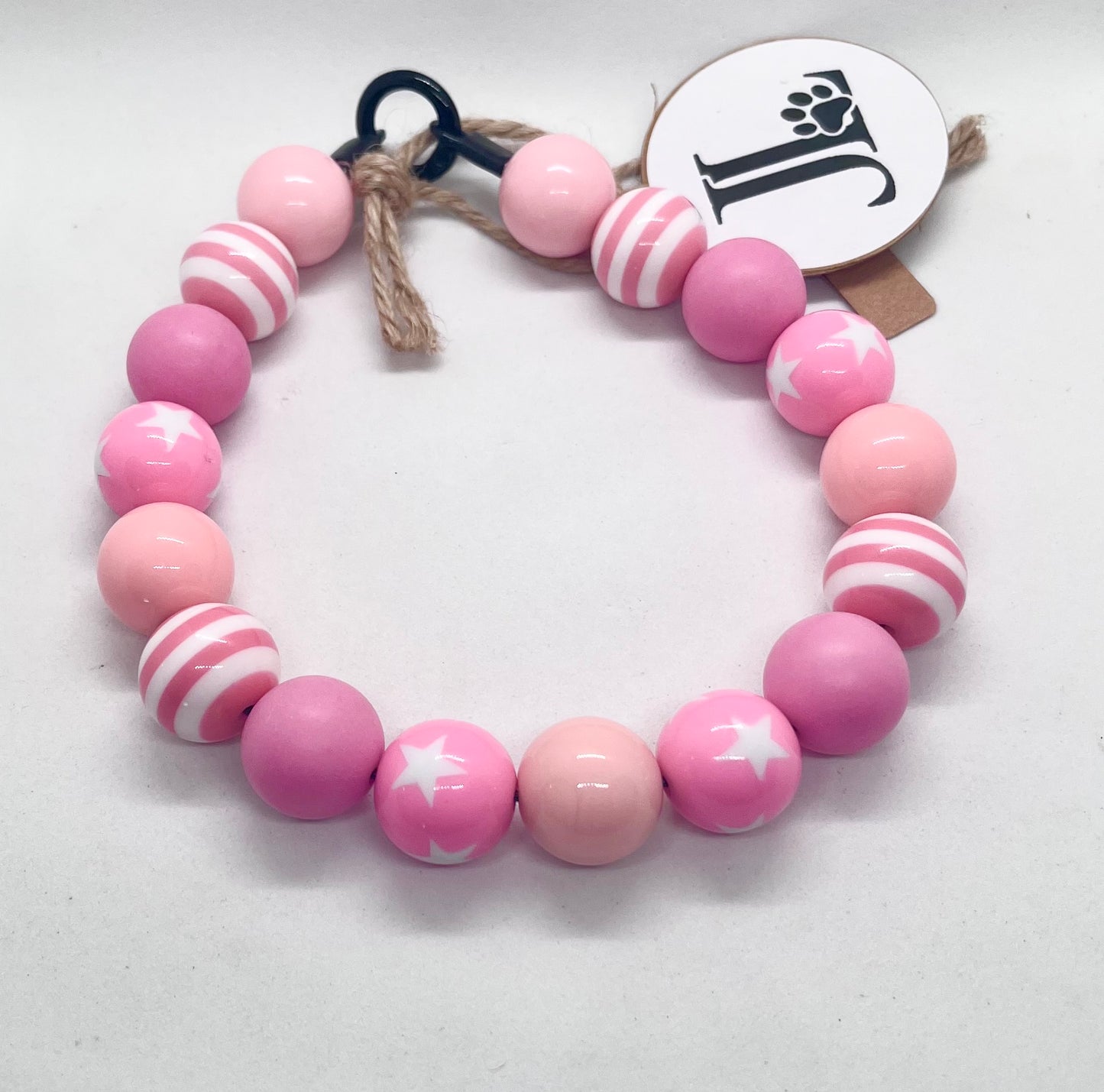 'Pattern Riot' Pink Beaded Dog Collar - Spots & Stripes | 14 inch | Reduced to £13.80