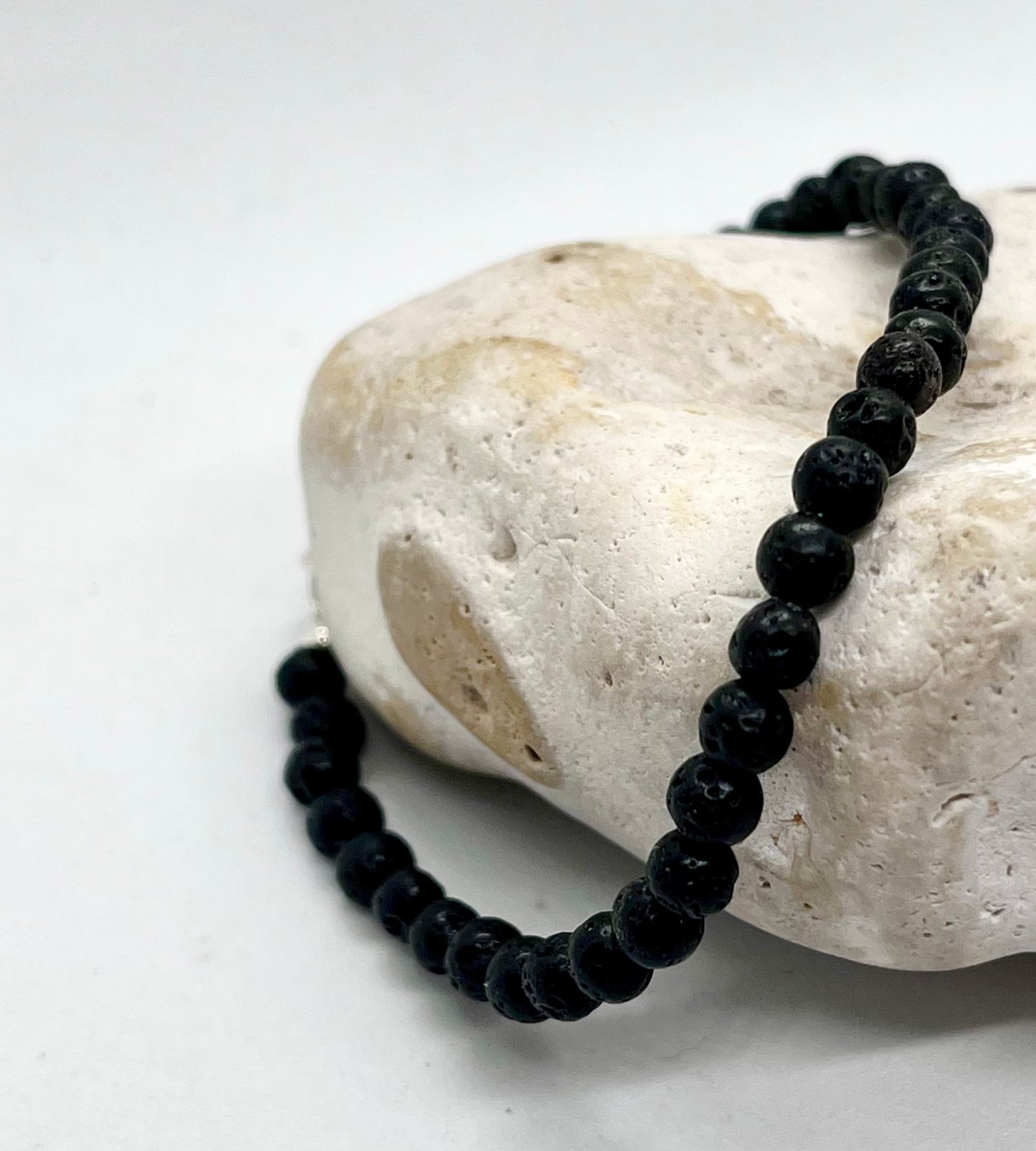 'Black Lava’ unisex genuine Black Lava bead & 925 sterling silver bracelet