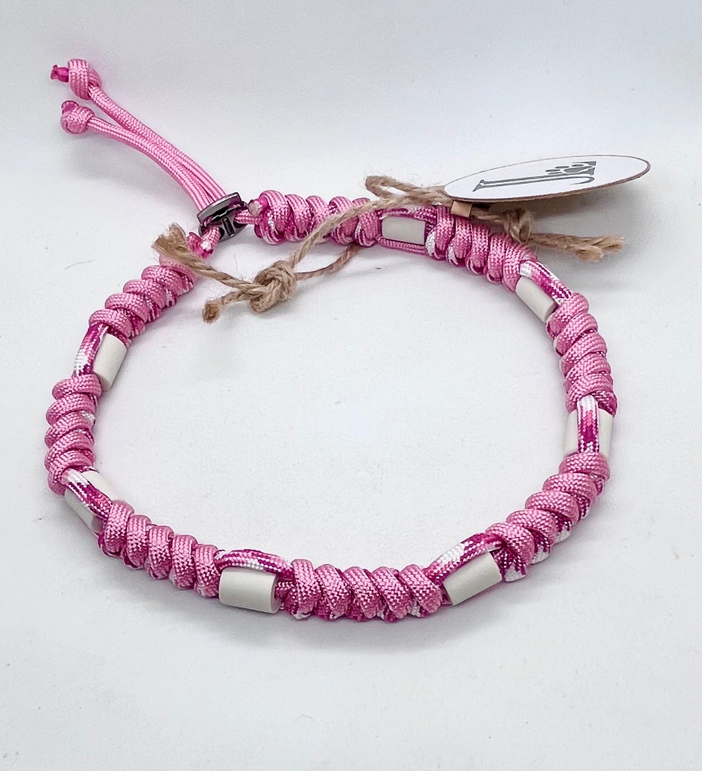 'Pink Pawfect' Breast Cancer Awareness EM Collar - Pink & White Beaded Dog Collar | 14 inch | Reduced to £10.20