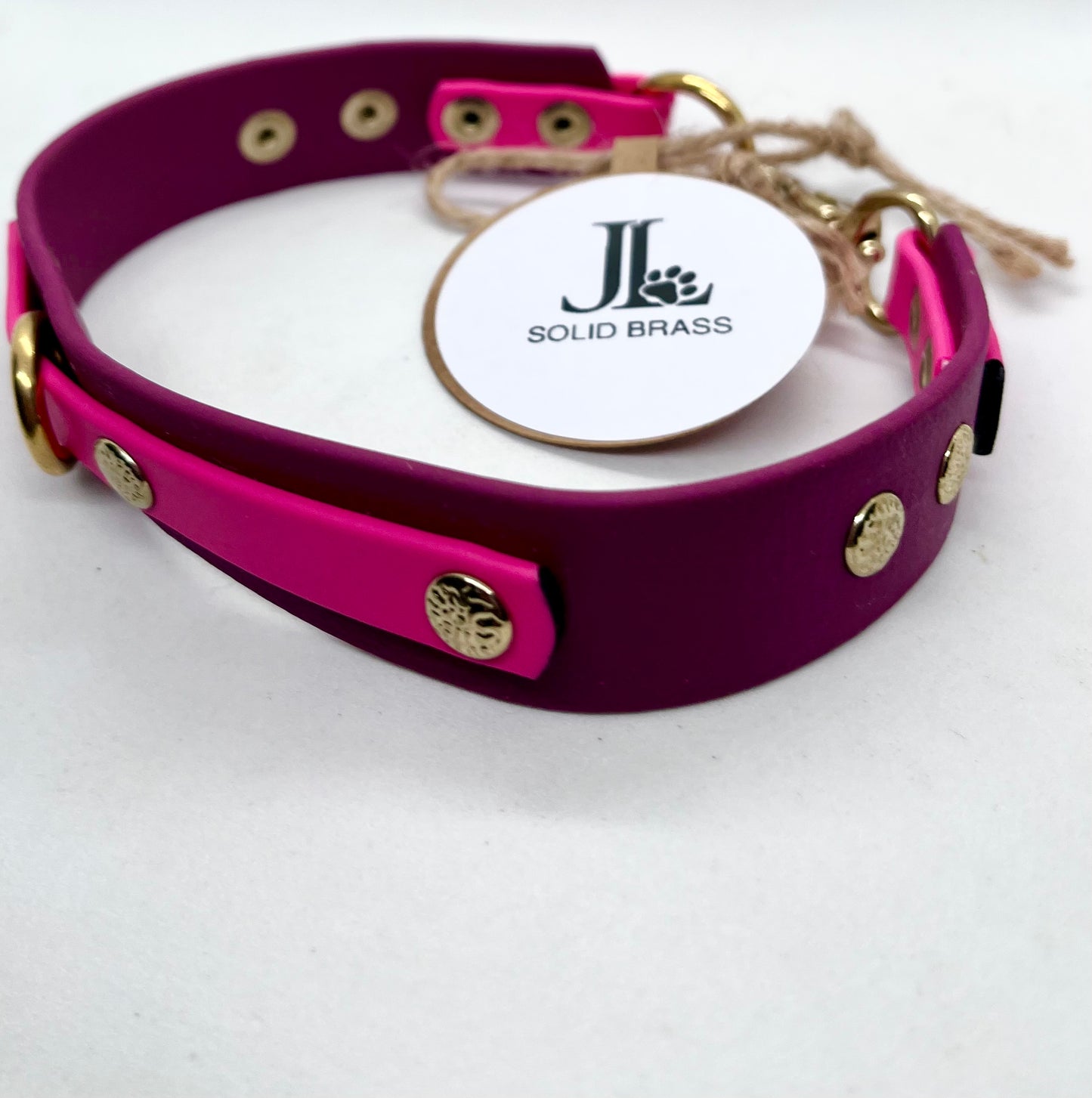 'How Posh’  Burgundy Red &  Pink BioThane® Collar - Solid Brass Hardware | 14 inch | Reduced to £19.80