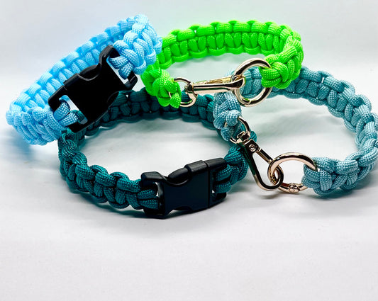 Paracord Lightweight Puppy Small Dog Collar - Neon Green, Baby Blue, Emerald Green & Teal