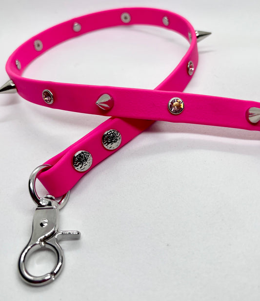 'Diamanté Drama' Bright Pink BioThane® Diamanté & Spiked Studded Collar