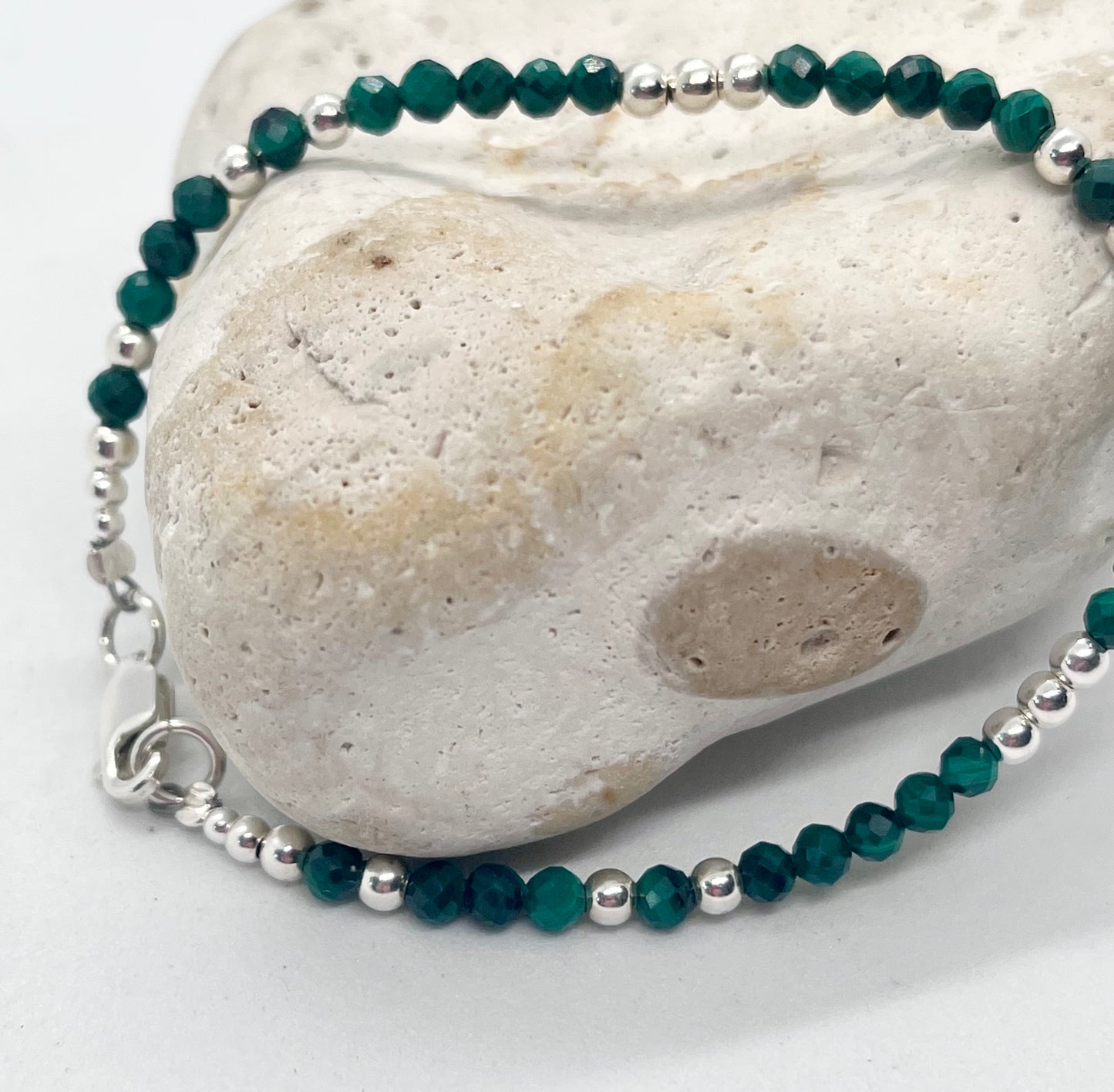 925 sterling silver ball & Malachite ‘Stone of Transformation’ bracelet
