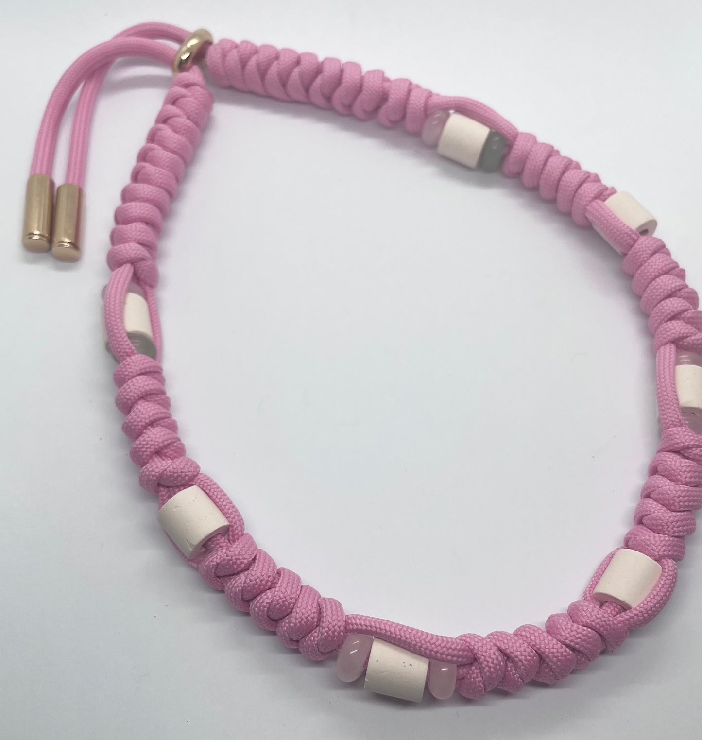 Luxury pink crystal Rose Quartz & Aventurine Paracord pink EM ceramic bead pet collar for flea & tick prevention