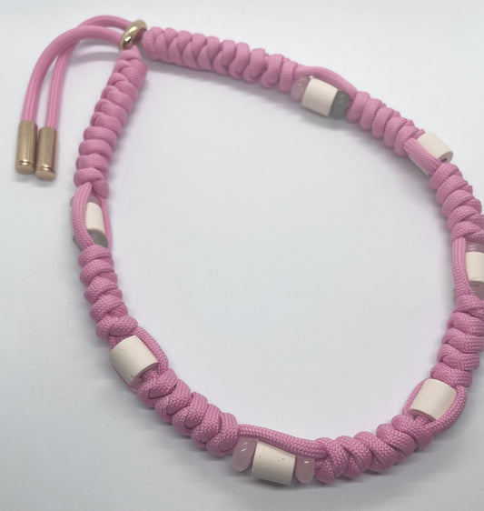 Luxury pink crystal Rose Quartz & Aventurine Paracord pink EM ceramic bead pet collar for flea & tick prevention
