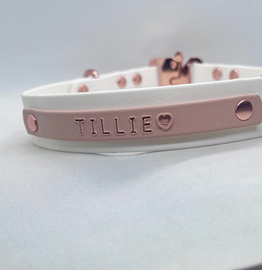 'Blush Edit' Personalised White and Blush BioThane® Dog Collar Blind Embossed