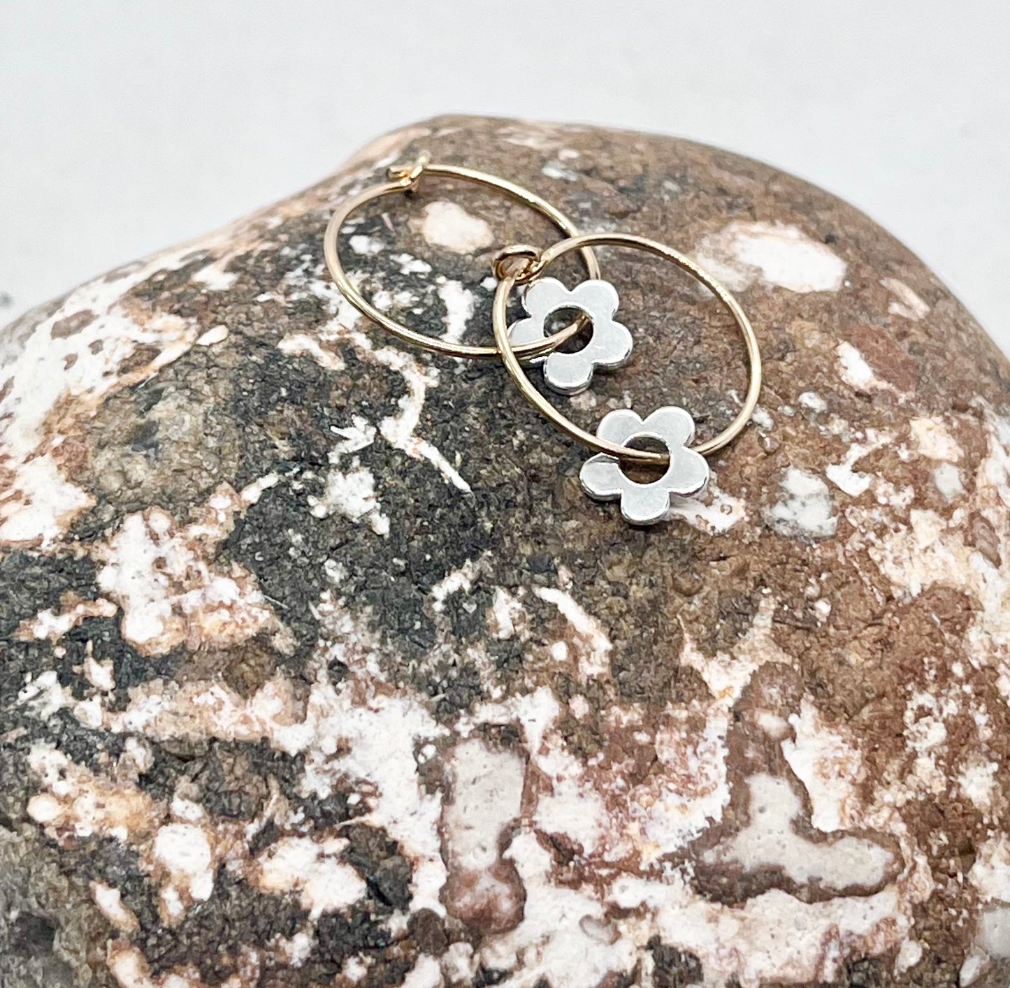 'Forever Flowers' Gold, Silver & Mixed Metal Hoop Earrings 15mm