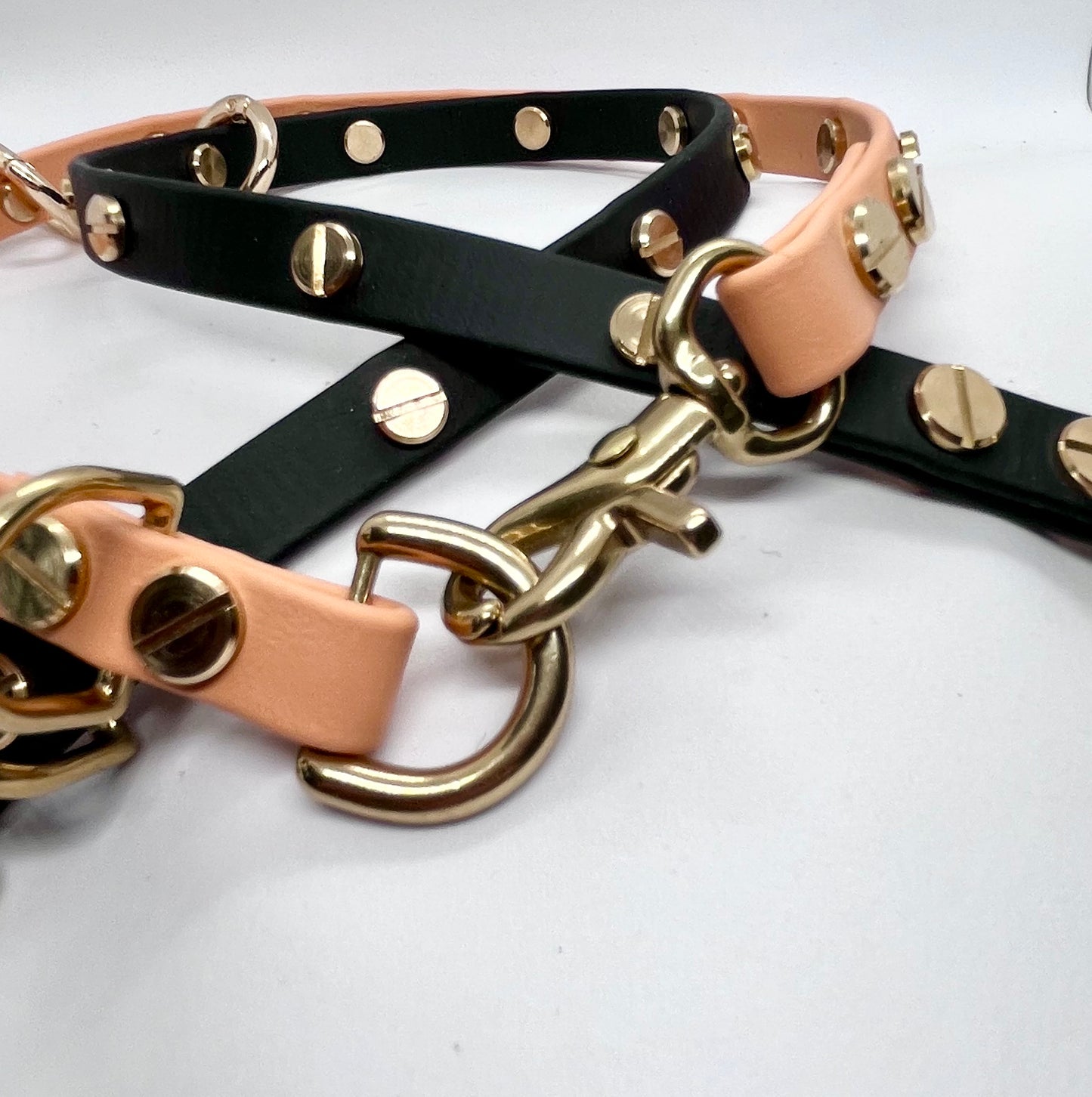 ‘Coffee Bean’ PEACH COPPER BioThane® 13mm collar, lead & accessories solid brass hardware