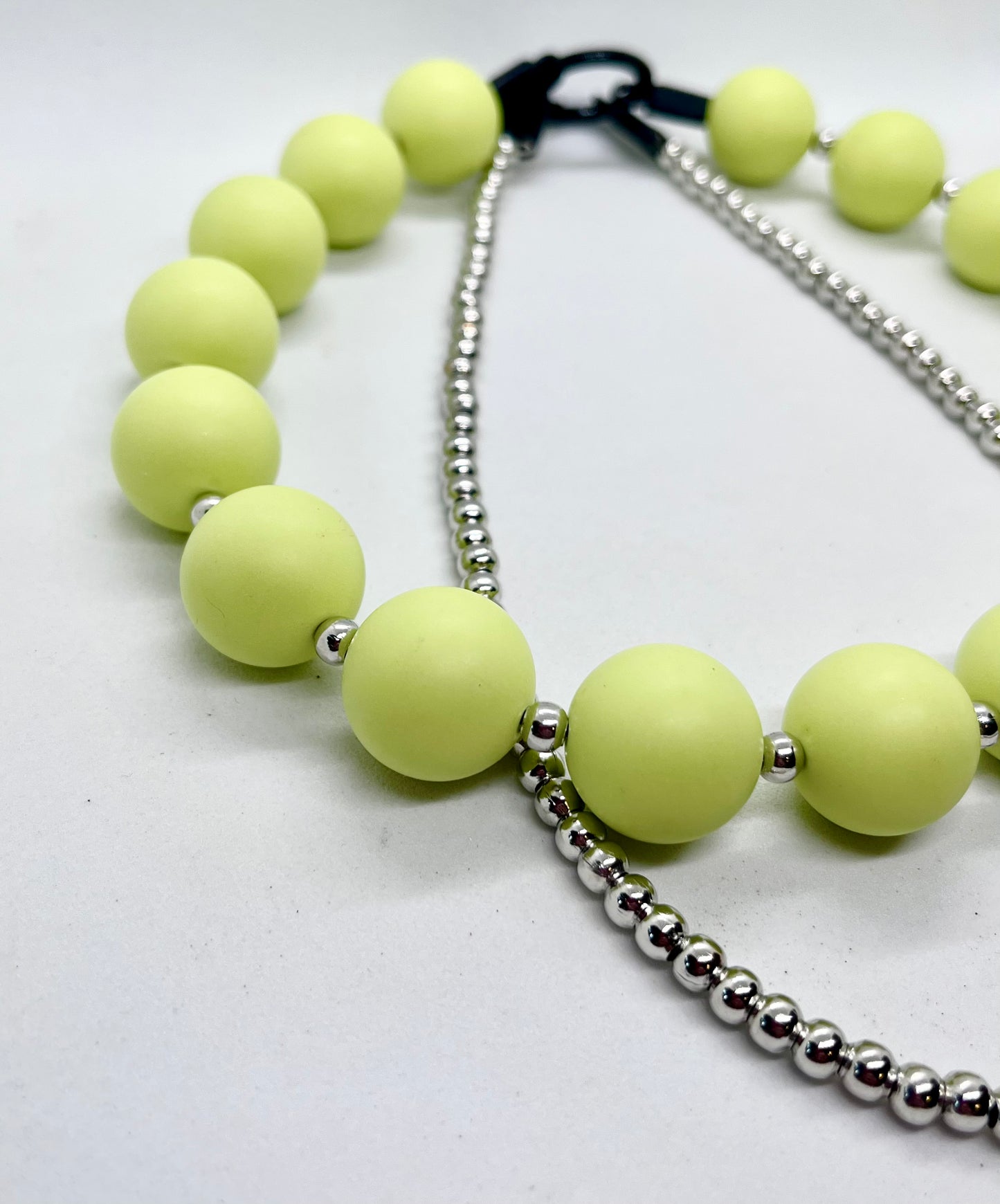 'Runway Ready' Lime Green & Silver Ball Chain Double Dog Collar Set