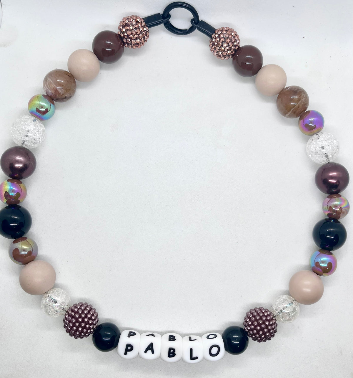 'Autumn Vibes' Brown, Beige & Black Personalised Beaded Dog Collar