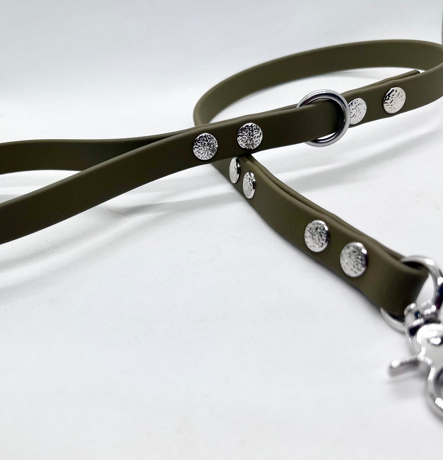 'Just Close' Plain BioThane® 12 inch Lead Extender  - Textured Steel Studs Stainless Steel Hardware Short Leash Training
