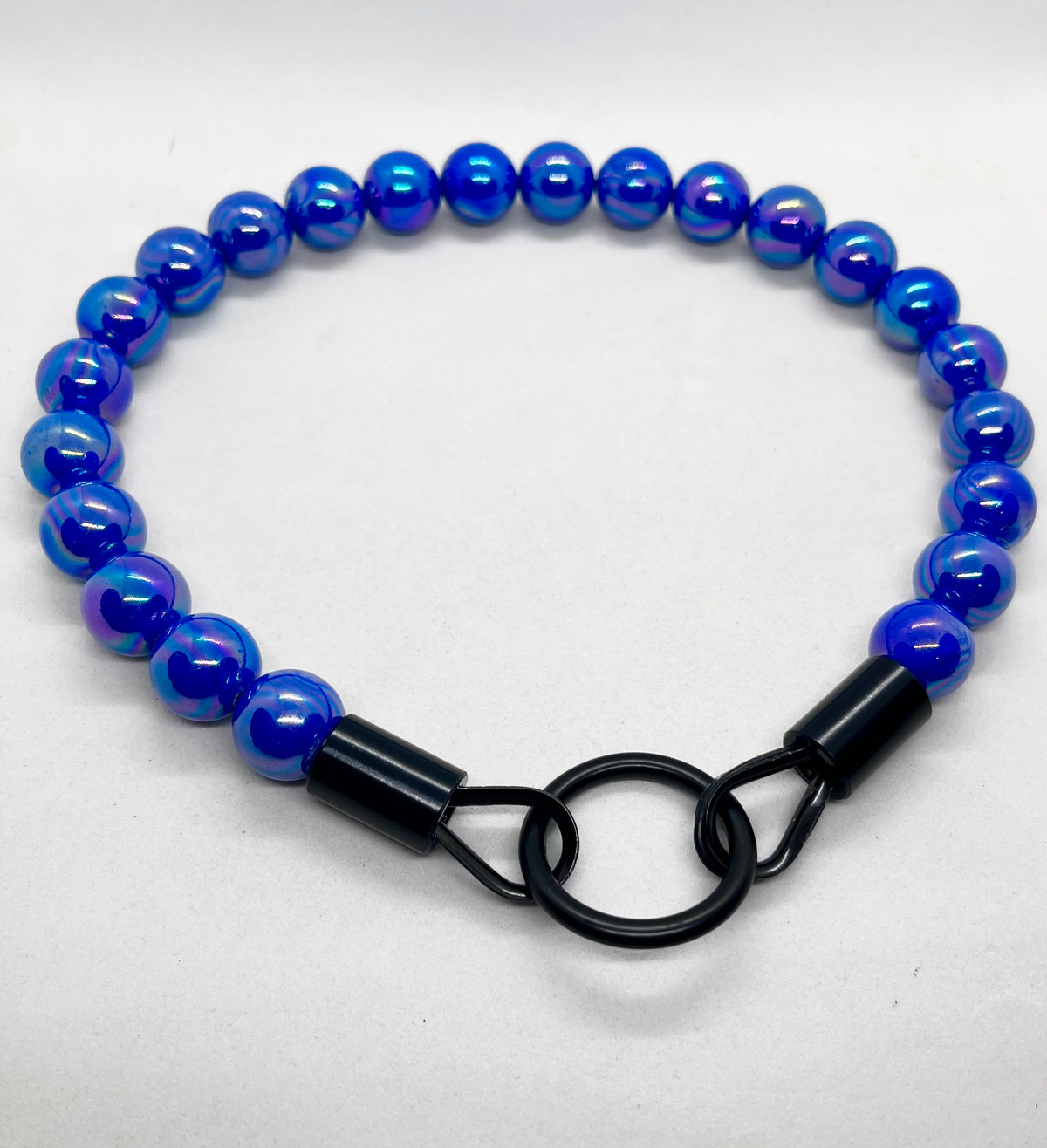 Iridescent Blue 'Top Dog' Beaded Collar with Matte Black Stainless Steel Hardware