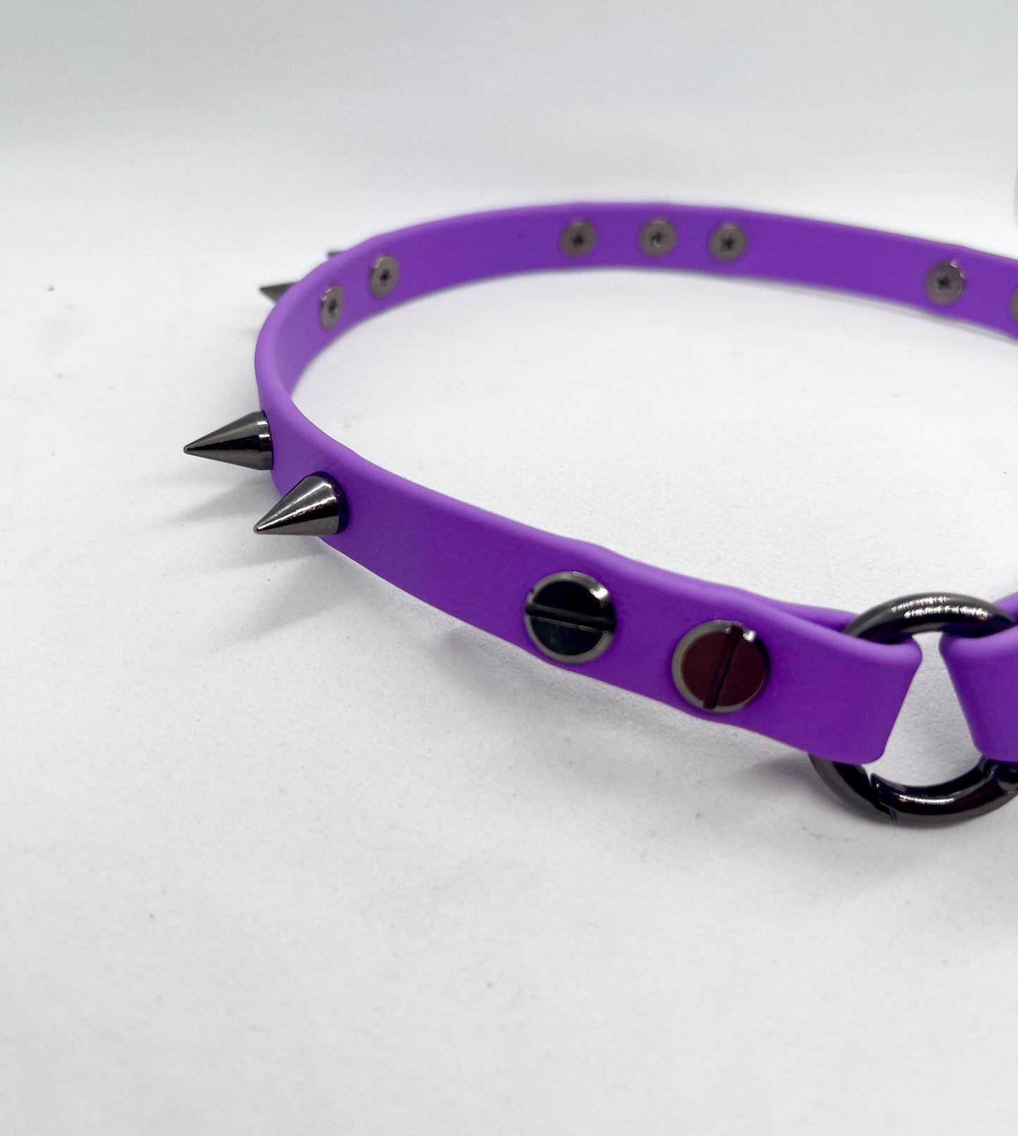 'Little Drama' Purple Studded BioThane® Collar - Gunmetal Cone Spikes