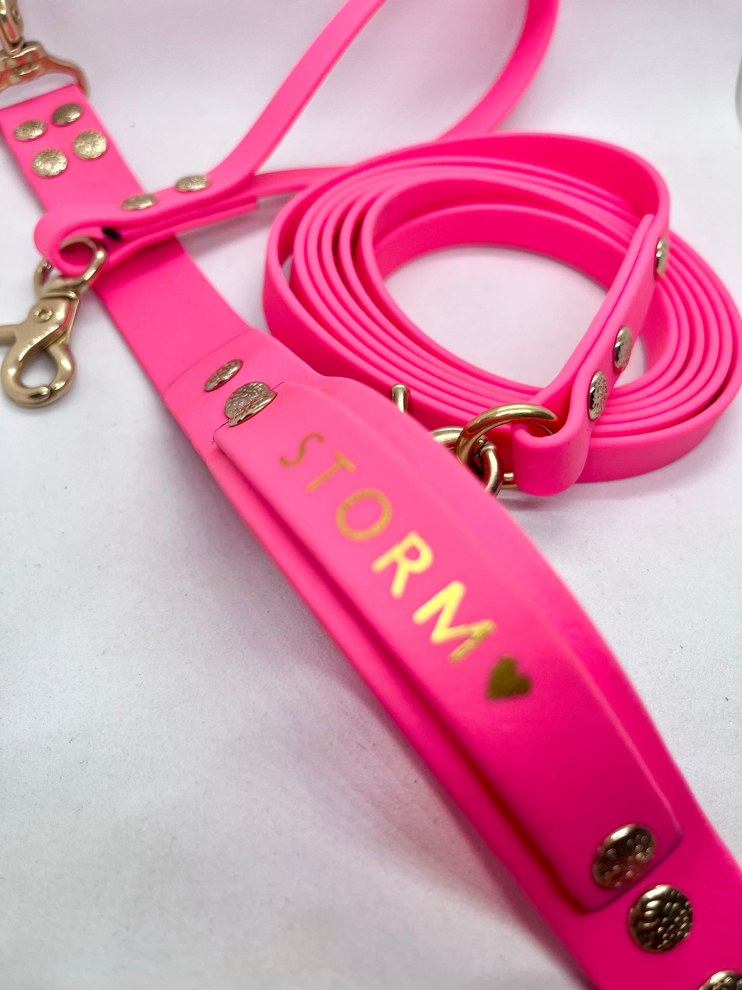 Luxe Lead Neon Pink BioThane®  Solid Brass Dog Lead with Handle
