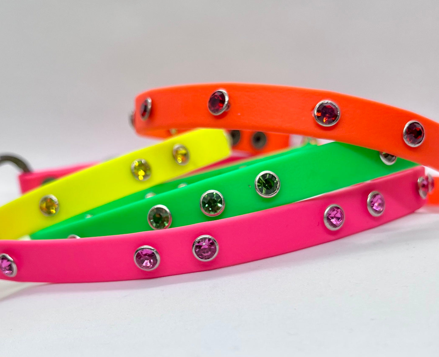 'Just Fine' Neon Bling BioThane® Collar Rhinestone Crystal Studs