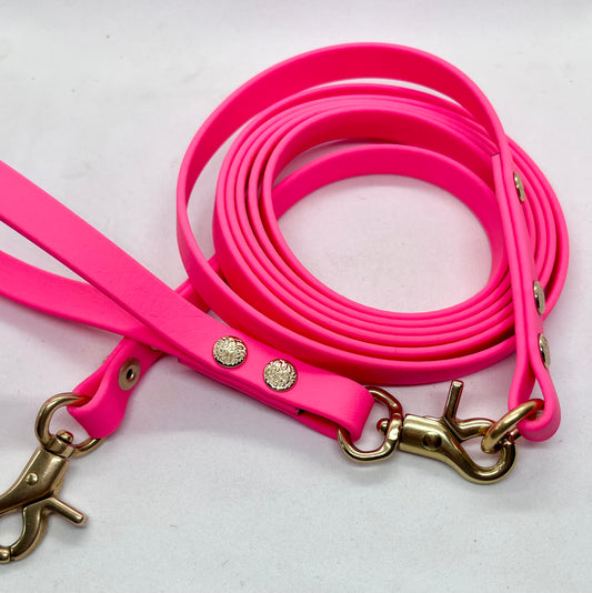 Luxe Lead Neon Pink BioThane®  Solid Brass Dog Lead with Handle