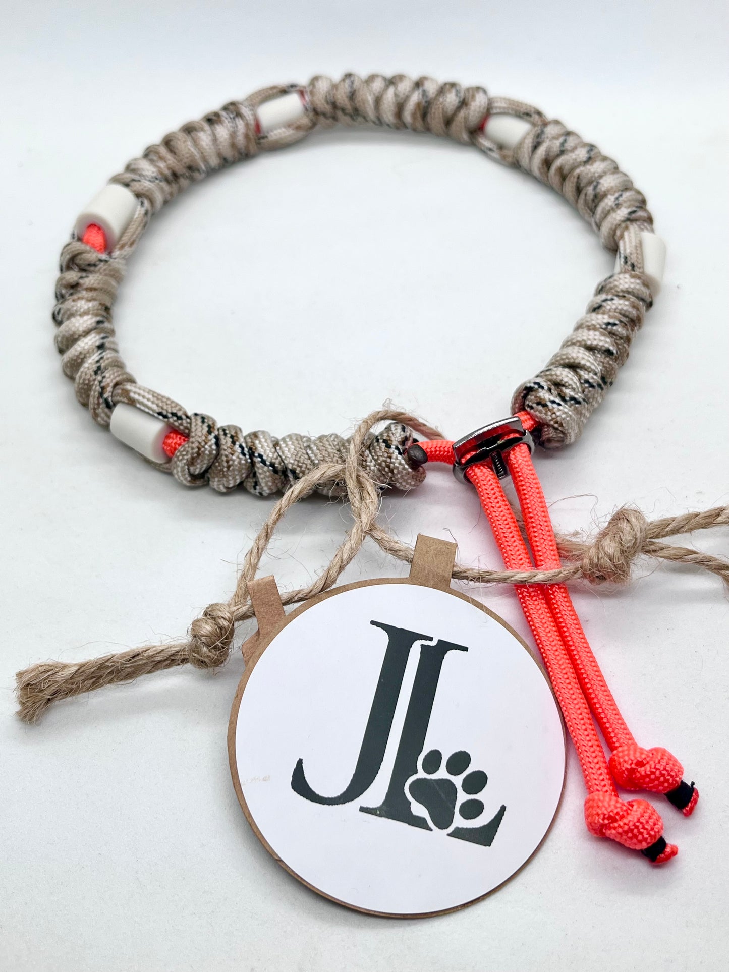 'Tactical Neon' Desert Camo Paracord EM Collar - Neon Orange Beaded Dog Collar Flea & Tick Prevention | 14 inch | Reduced to £10.20