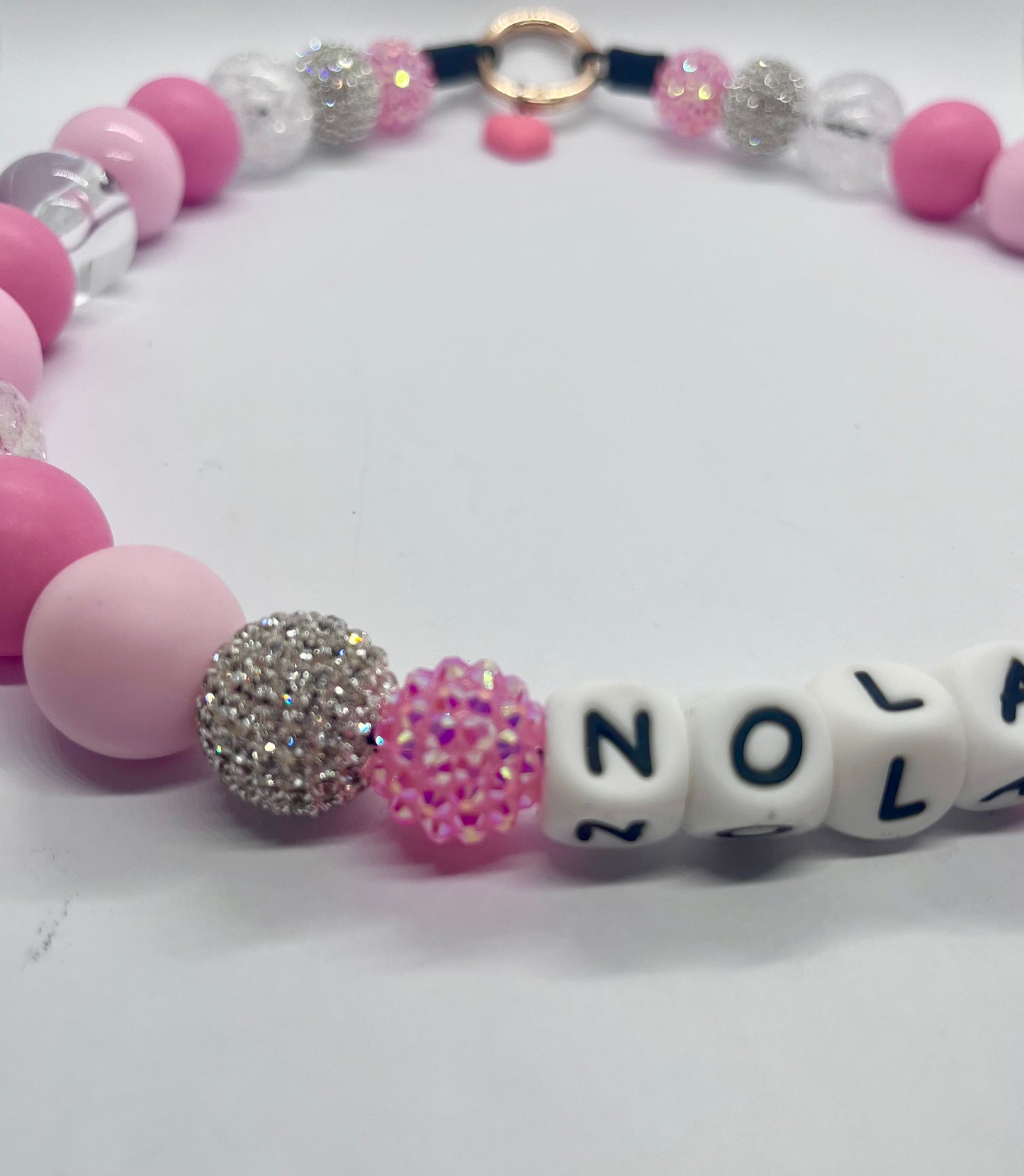 'Gotcha' Sparkly Pink Rhinestone Personalised Bead Dog Pet Collar