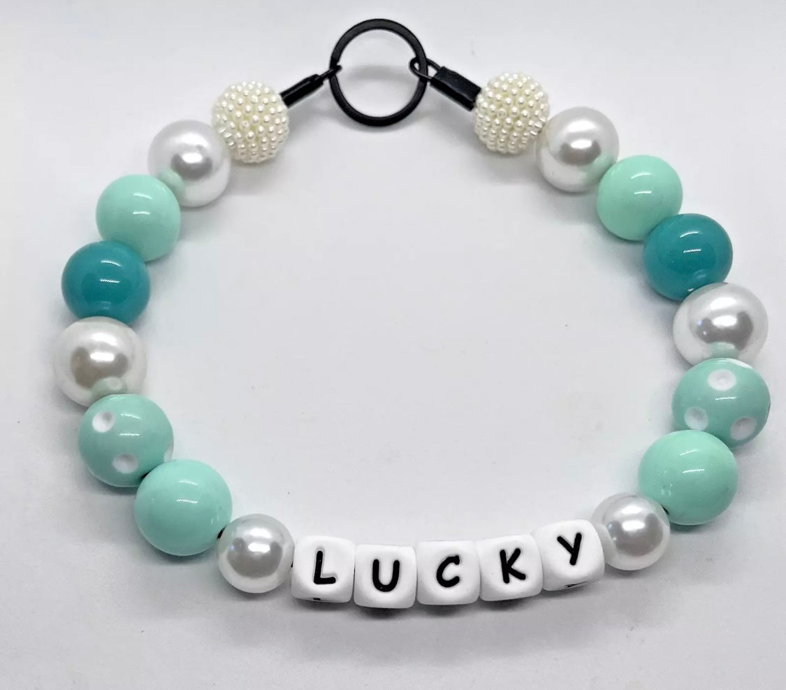 Pastel green pearl dotty personalised bead dog collar necklace