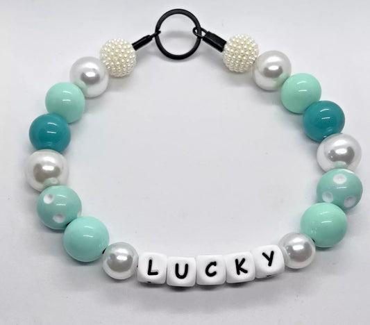 Pastel green pearl dotty personalised bead dog collar necklace