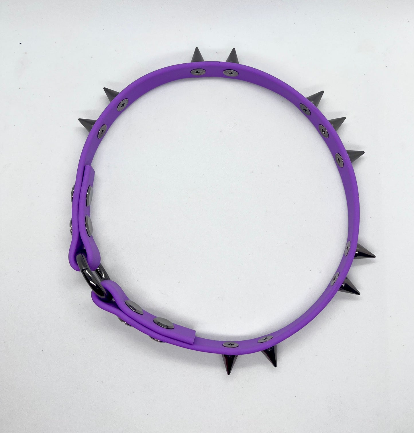 'Little Drama' Purple Studded BioThane® Collar - Gunmetal Cone Spikes