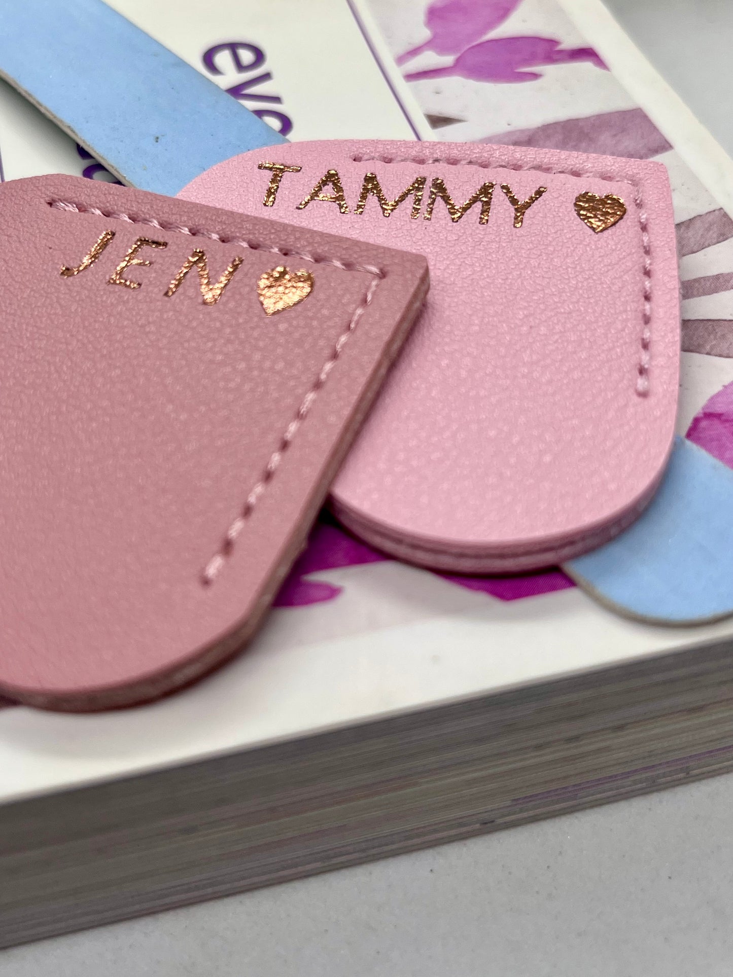Personalised Vegan Leather Heart Bookmark Rose Gold Foil