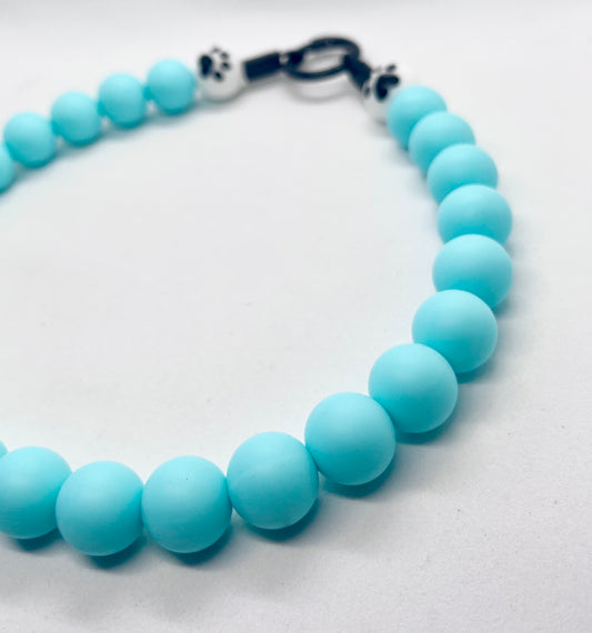 SALE 17 inches/44cm ‘Sprinkle Paws’ turquoise blue beaded PAWS bead dog collar necklace NOW £10.50