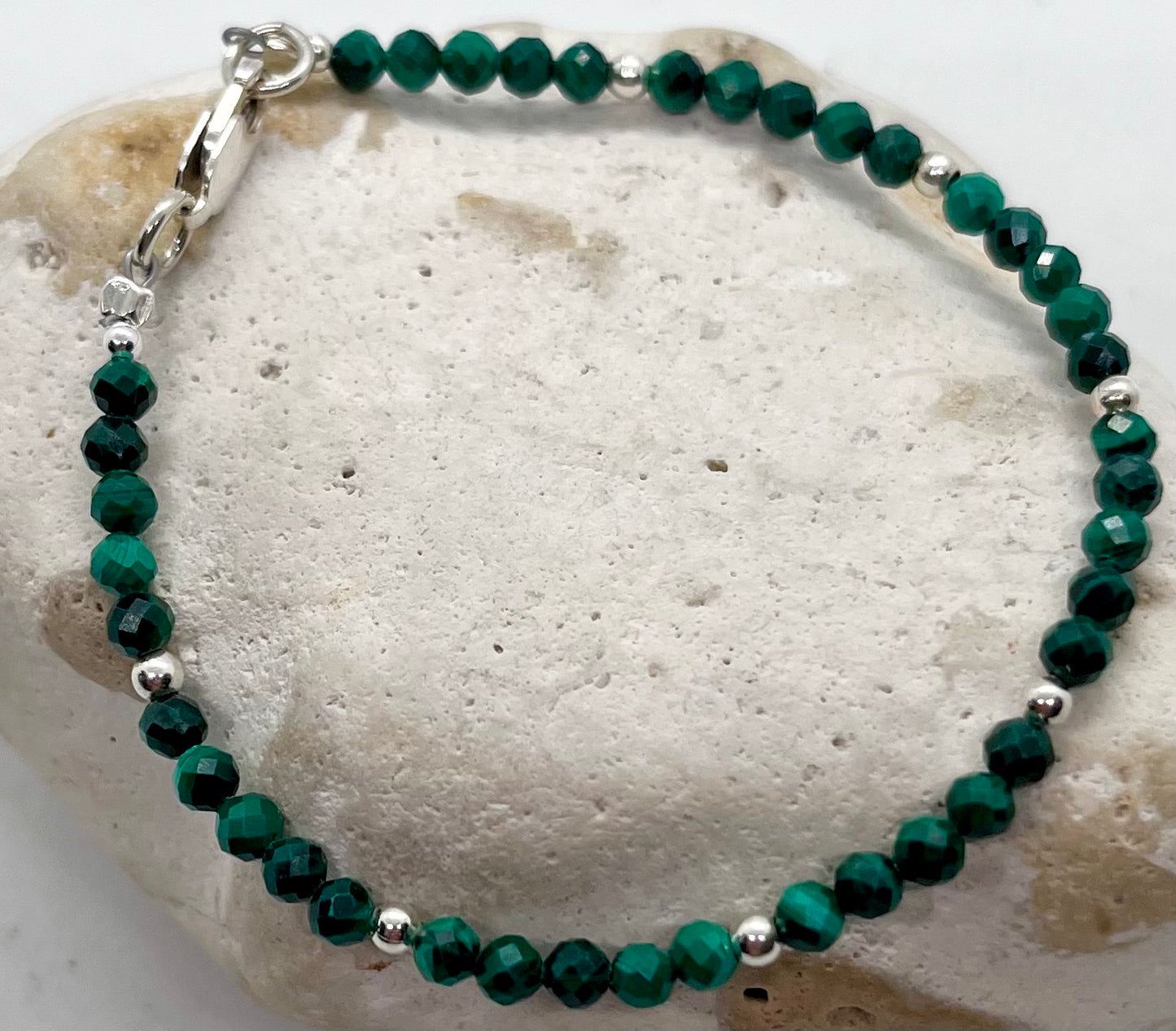 925 sterling silver alternate ball & Malachite ‘Stone of Transformation’ bracelet
