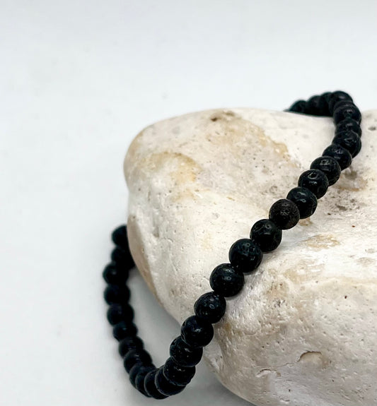 'Black Lava’ unisex genuine Black Lava bead & 925 sterling silver bracelet
