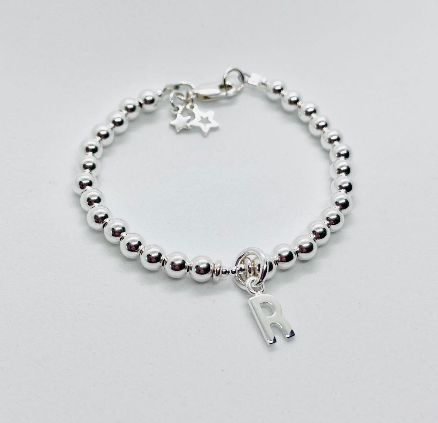 925 sterling silver 'Chunky Ball' bead charm bracelet with letter charm